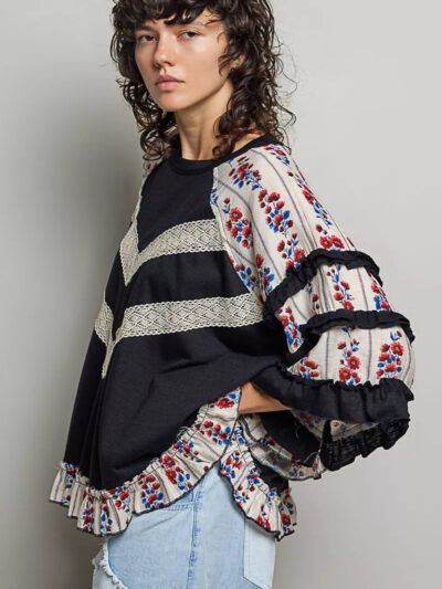 POL Round Neck Half Sleeve Contrast Floral Lace Oversized Knit Top 937aa62e-3121-4ef8-8856-6ff40cfc8381-Max-Origin