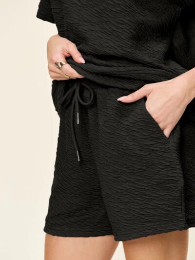 Double Take Full Size Texture Short Sleeve T-Shirt and Drawstring Shorts Set 94058f0c-912b-43db-b5fa-c55944eafab1-Max