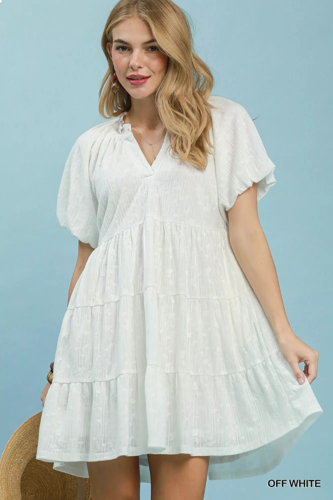 Umgee Jacquard Puff Sleeve Mini Dress 954d5d9a-036c-4d52-b761-0fa273b1fb89-Max-Origin