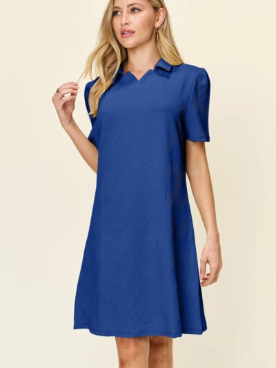 Double Take Full Size Texture Collared Neck Short Sleeve Dress 9662f50d-4f88-45bd-ac6c-c33f6dcc6890-Max