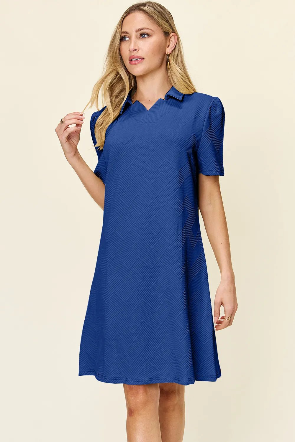 Double Take Full Size Texture Collared Neck Short Sleeve Dress 9662f50d-4f88-45bd-ac6c-c33f6dcc6890-Max