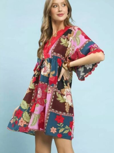 Umgee Abstract Print V-Neck Mini Dress 6d0249ae-5ec5-473f-a3ca-85c6726f9f83-Max-Origin