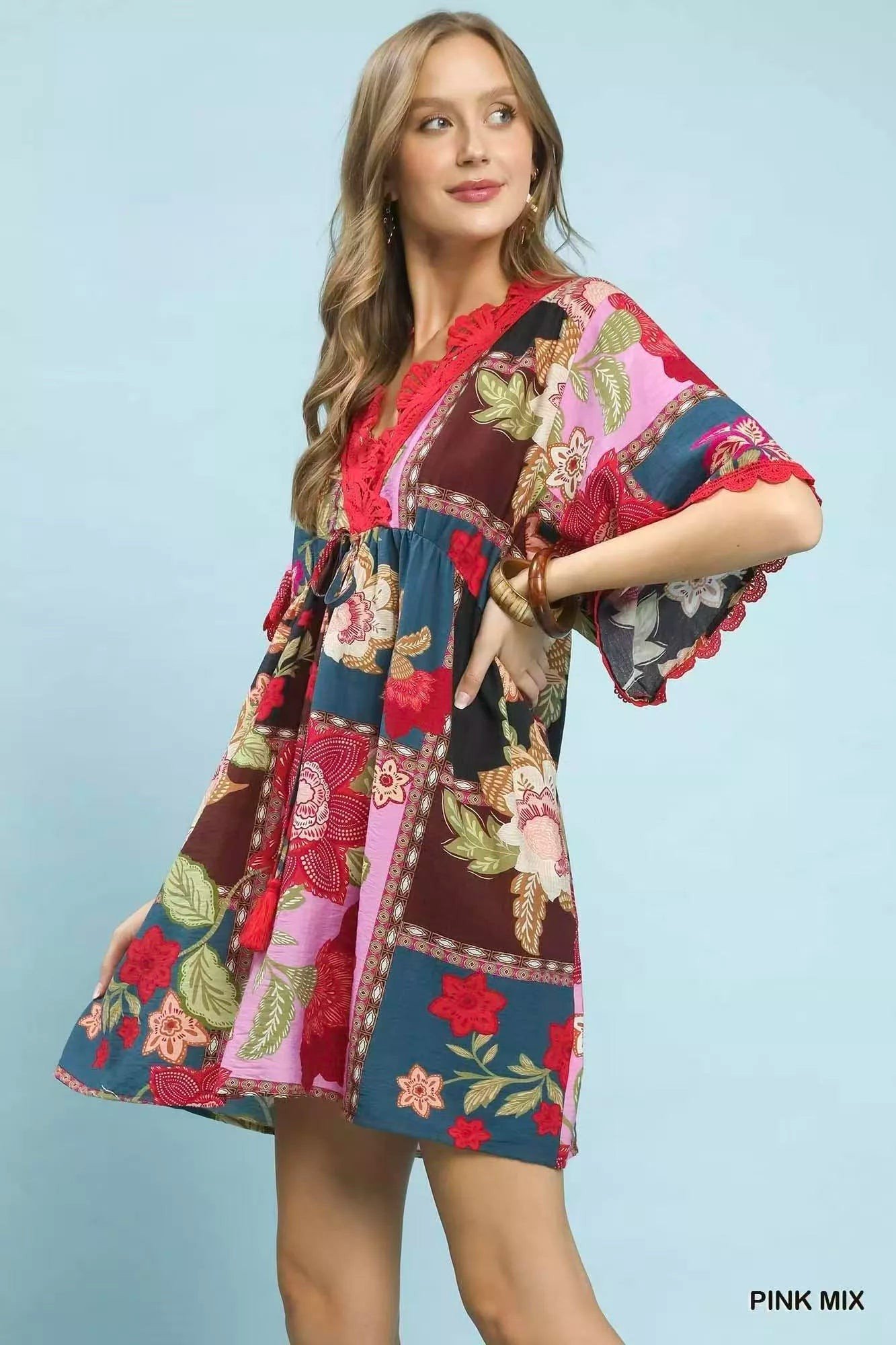 Umgee Abstract Print V-Neck Mini Dress 6d0249ae-5ec5-473f-a3ca-85c6726f9f83-Max-Origin