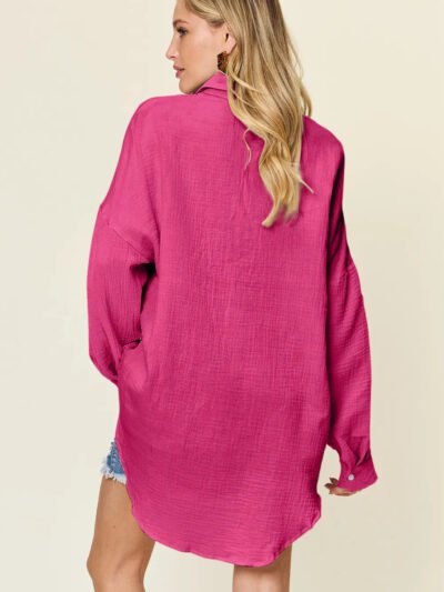 Double Take Full Size Pocketed Texture Button Up Shirt 976589e9-c9d5-4ae1-8895-9ce0320d72d7-Max