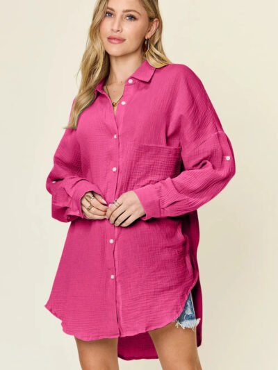 Double Take Full Size Pocketed Texture Button Up Shirt 993800e7-4a13-491e-9356-31edcfbb560a-Max