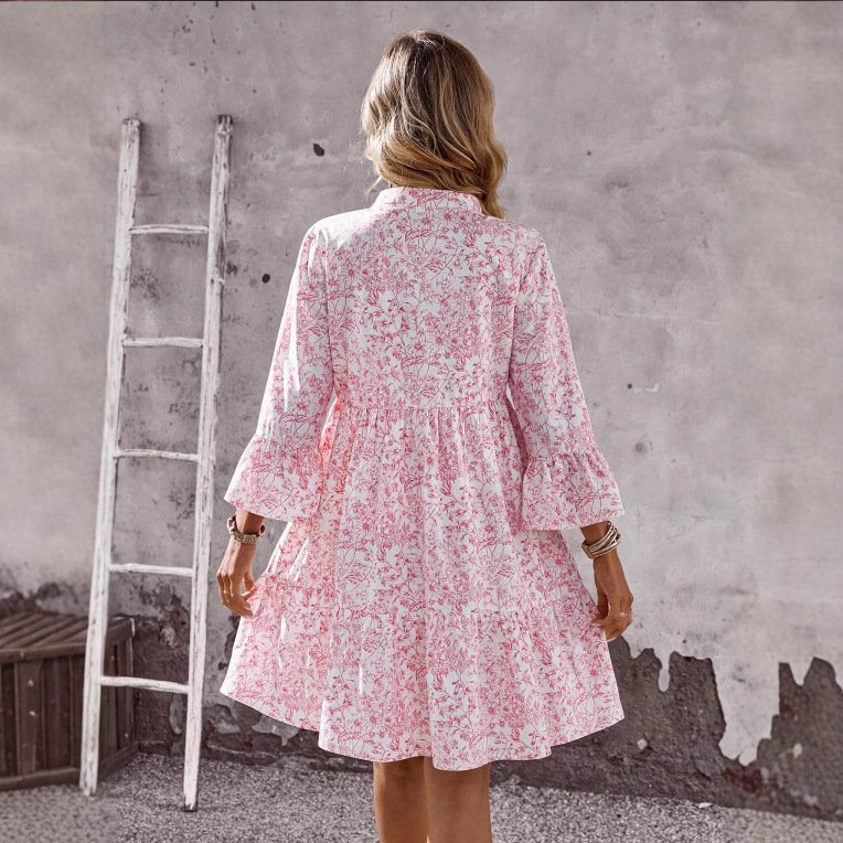 Loose V-neck Ruffle Floral Dress For Women Loose V-neck Ruffle Floral Dress For Women - Image 2