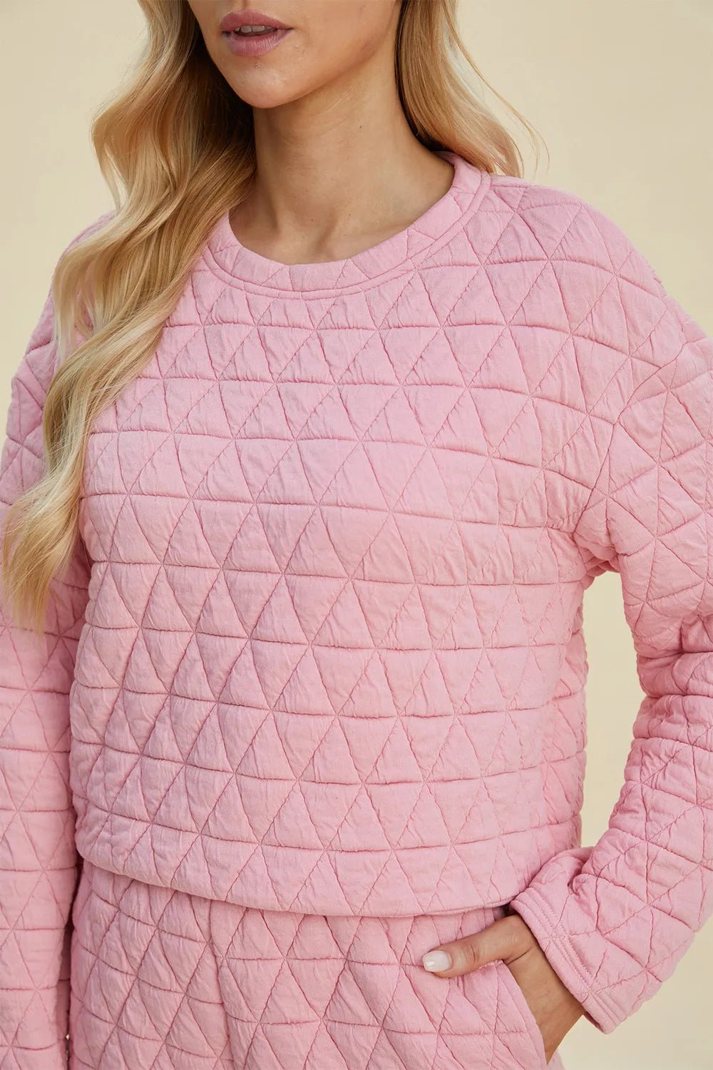 Double Take Full Size Texture Round Neck Long Sleeve Top and Shorts Set 9c1c4f8e-12ca-44ef-b21f-d9c8cf42f439-Max