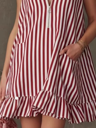 Striped Zipper Neck Ruffle Hem Dress 9dd1279454164d0f9d4bcd30421d97ce-Max-Origin