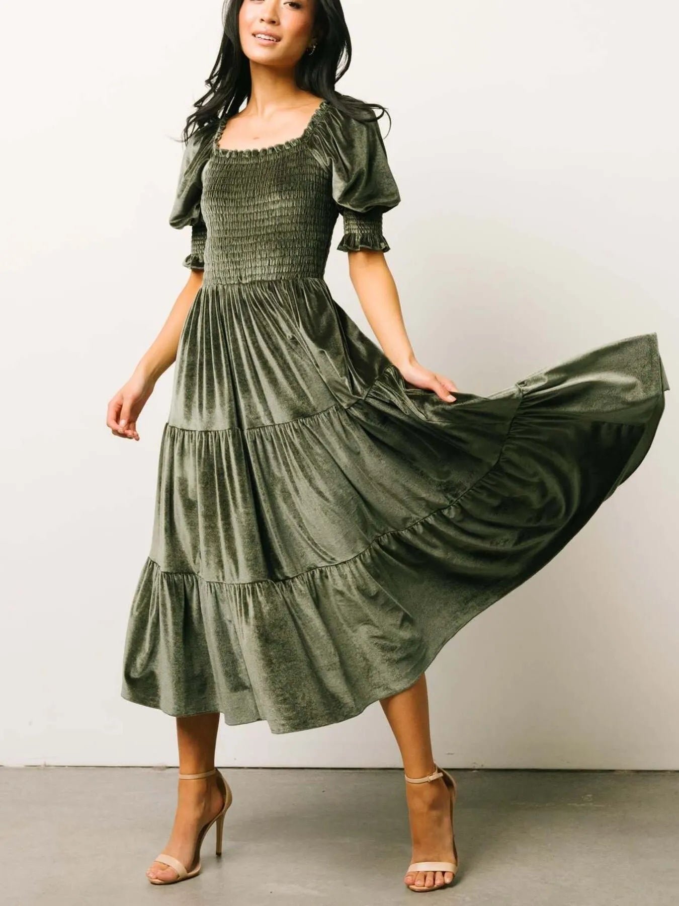 Smocked Half Sleeve Tiered Midi Dress 9ec0c627e4d14d2fa593828eb746f6bc-Max-Origin