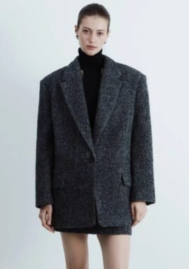 Flip collar one button casual woolen coat+high waisted hip hugging skirt casual suit for women