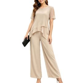 Irregular top wide leg long pants two-piece set