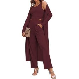 Womens 3 Piece Pant Set with Long Cardigan
