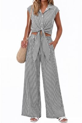 Women's sleeveless shirt and pants co ord set matching two piece outfit