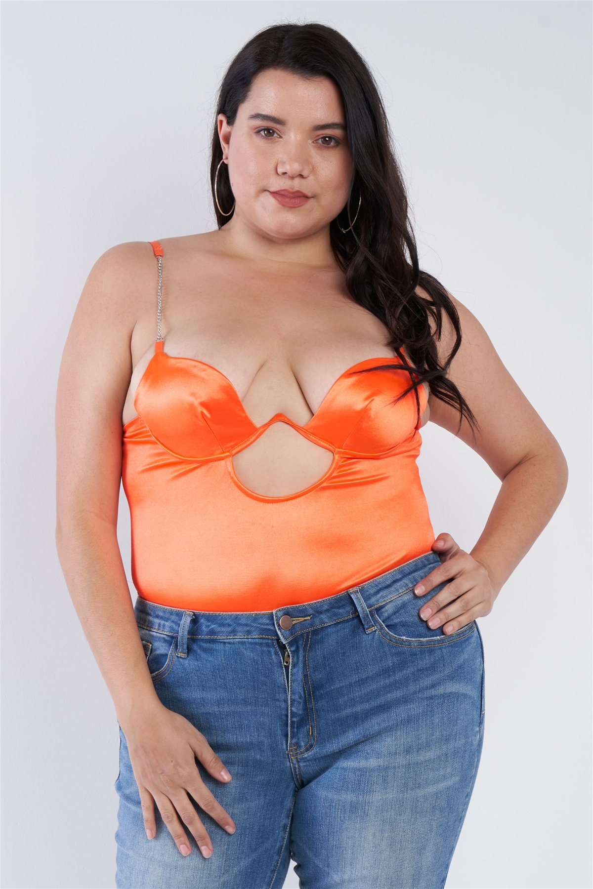 Plus Size Silk Chain Spaghetti Strap High Thong Center Cut Out Bodysuit Plus Size Silk Chain Spaghetti Strap High Thong Center Cut Out Bodysuit - Image 10