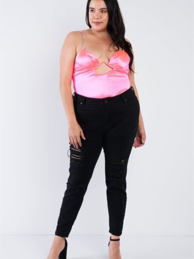 Plus Size Silk Chain Spaghetti Strap High Thong Center Cut Out Bodysuit Plus Size Silk Chain Spaghetti Strap High Thong Center Cut Out Bodysuit