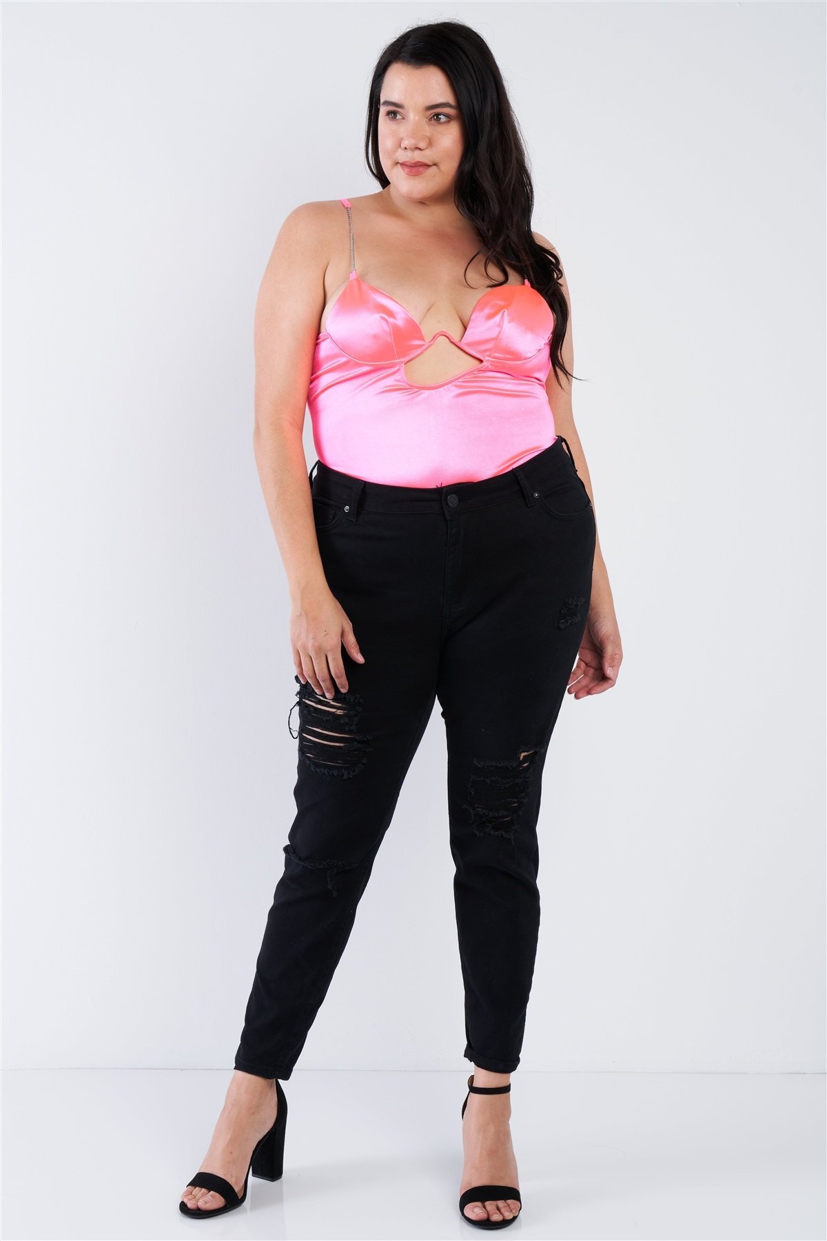 Plus Size Silk Chain Spaghetti Strap High Thong Center Cut Out Bodysuit Plus Size Silk Chain Spaghetti Strap High Thong Center Cut Out Bodysuit - Image 8