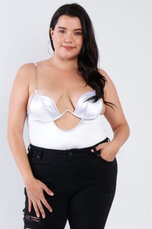 Home Plus Size Silk Chain Spaghetti Strap High Thong Center Cut Out Bodysuit