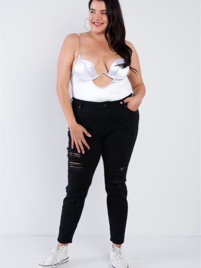 Plus Size Silk Chain Spaghetti Strap High Thong Center Cut Out Bodysuit Plus Size Silk Chain Spaghetti Strap High Thong Center Cut Out Bodysuit
