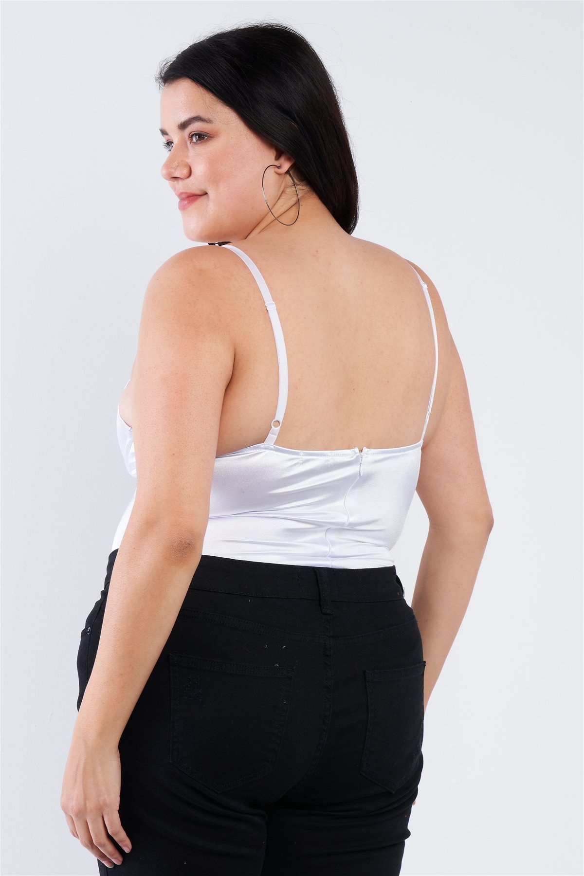 Plus Size Silk Chain Spaghetti Strap High Thong Center Cut Out Bodysuit Plus Size Silk Chain Spaghetti Strap High Thong Center Cut Out Bodysuit - Image 3