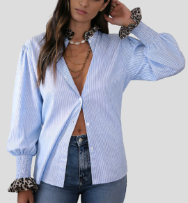Striped Leopard Patchwork Button Down Shirt Striped Leopard Patchwork Button Down Shirt - Image 4