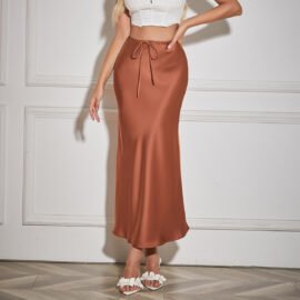 High-Waisted Satin Bias Cut Maxi Skirt | Custom Tie-Front Wa