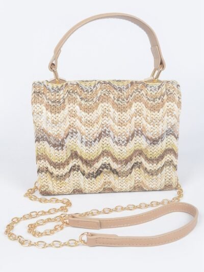 Faux Straw Top Handle Flap Bag