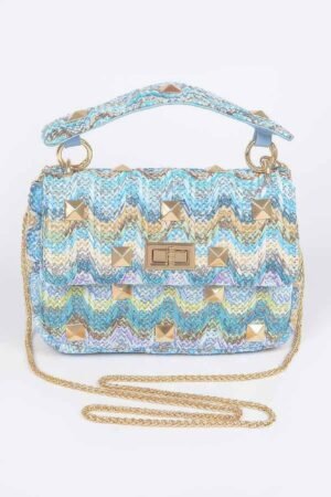 Faux Straw Flap Top Handle Bag