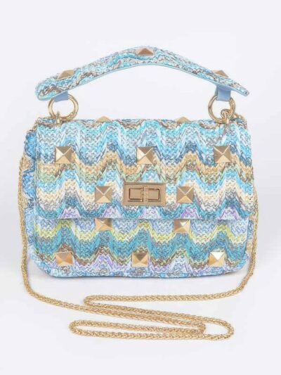 Faux Straw Flap Top Handle Bag