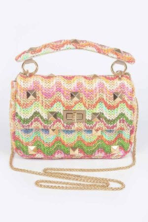 Faux Straw Flap Top Handle Bag