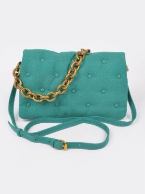 Cotton Canvas Studded Chain Shoulder Bag