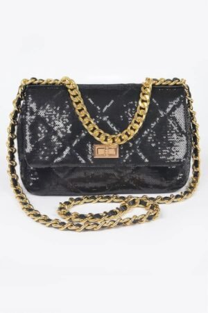 Quilted Sequins Chain Shoulder