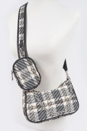 Tweed Plaid Shoulder Bag W/airpod Purse Tweed Plaid Shoulder Bag W/airpod Purse