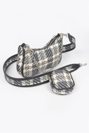 Tweed Plaid Shoulder Bag W/airpod Purse Tweed Plaid Shoulder Bag W/airpod Purse