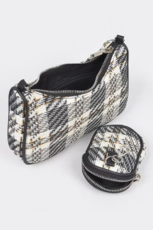 Tweed Plaid Shoulder Bag W/airpod Purse Tweed Plaid Shoulder Bag W/airpod Purse