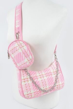 Tweed Plaid Shoulder Bag W/airpod Purse Tweed Plaid Shoulder Bag W/airpod Purse
