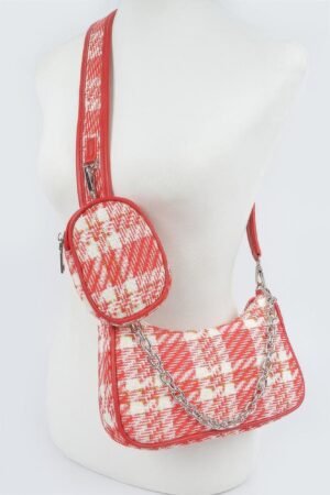 Tweed Plaid Shoulder Bag W/airpod Purse Tweed Plaid Shoulder Bag W/airpod Purse