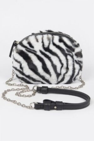 Tiger Print Fur Zip Crossbody Bag