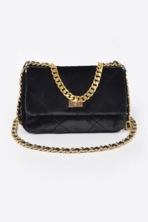 Quilted Fur Chain Flap Clutch