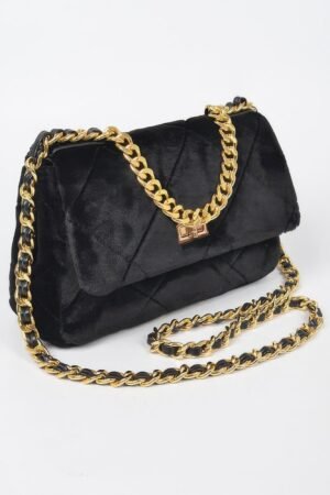 Quilted Fur Chain Flap Clutch Quilted Fur Chain Flap Clutch