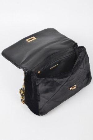 Quilted Fur Chain Flap Clutch Quilted Fur Chain Flap Clutch