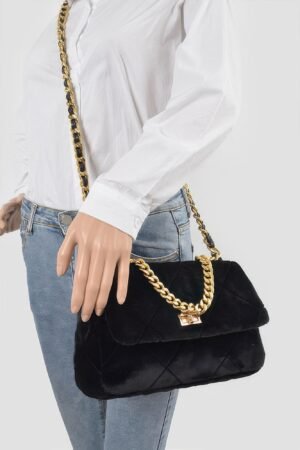 Quilted Fur Chain Flap Clutch Quilted Fur Chain Flap Clutch