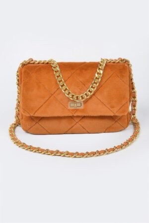 Quilted Fur Chain Flap Clutch Quilted Fur Chain Flap Clutch