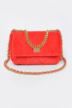 Quilted Fur Chain Flap Clutch Quilted Fur Chain Flap Clutch