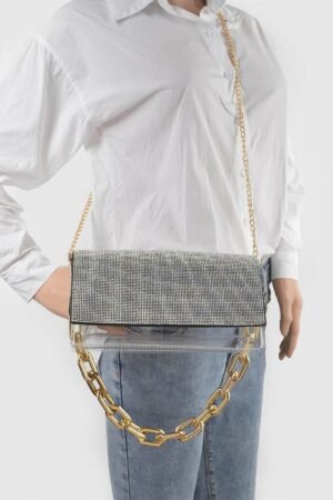 Rhinestone Clear Bag W/link Chain Rhinestone Clear Bag W/link Chain