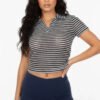 Women's Pineapple Knit Striped Polo Crop Top