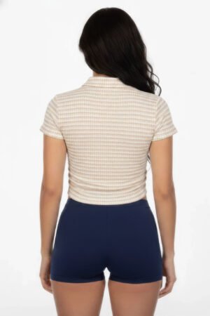 Women's Pineapple Knit Striped Polo Crop Top Women's Pineapple Knit Striped Polo Crop Top