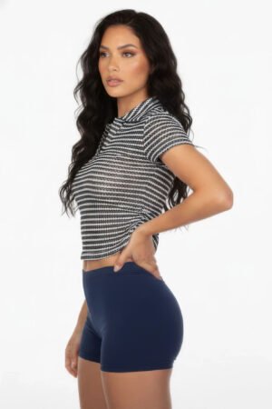 Women's Pineapple Knit Striped Polo Crop Top Women's Pineapple Knit Striped Polo Crop Top