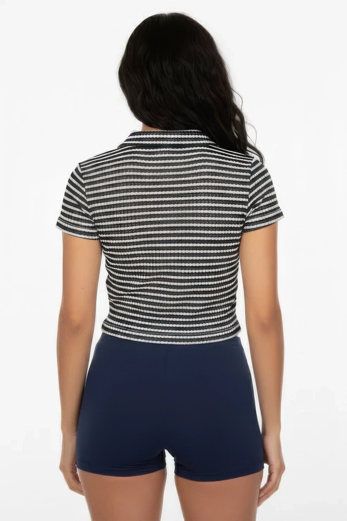 Women's Pineapple Knit Striped Polo Crop Top Women's Pineapple Knit Striped Polo Crop Top - Image 10