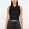 Slim-fit Sleeveless Polo Collar Crop Top