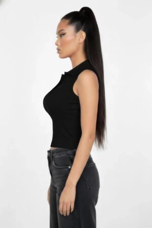Slim-fit Sleeveless Polo Collar Crop Top Slim-fit Sleeveless Polo Collar Crop Top
